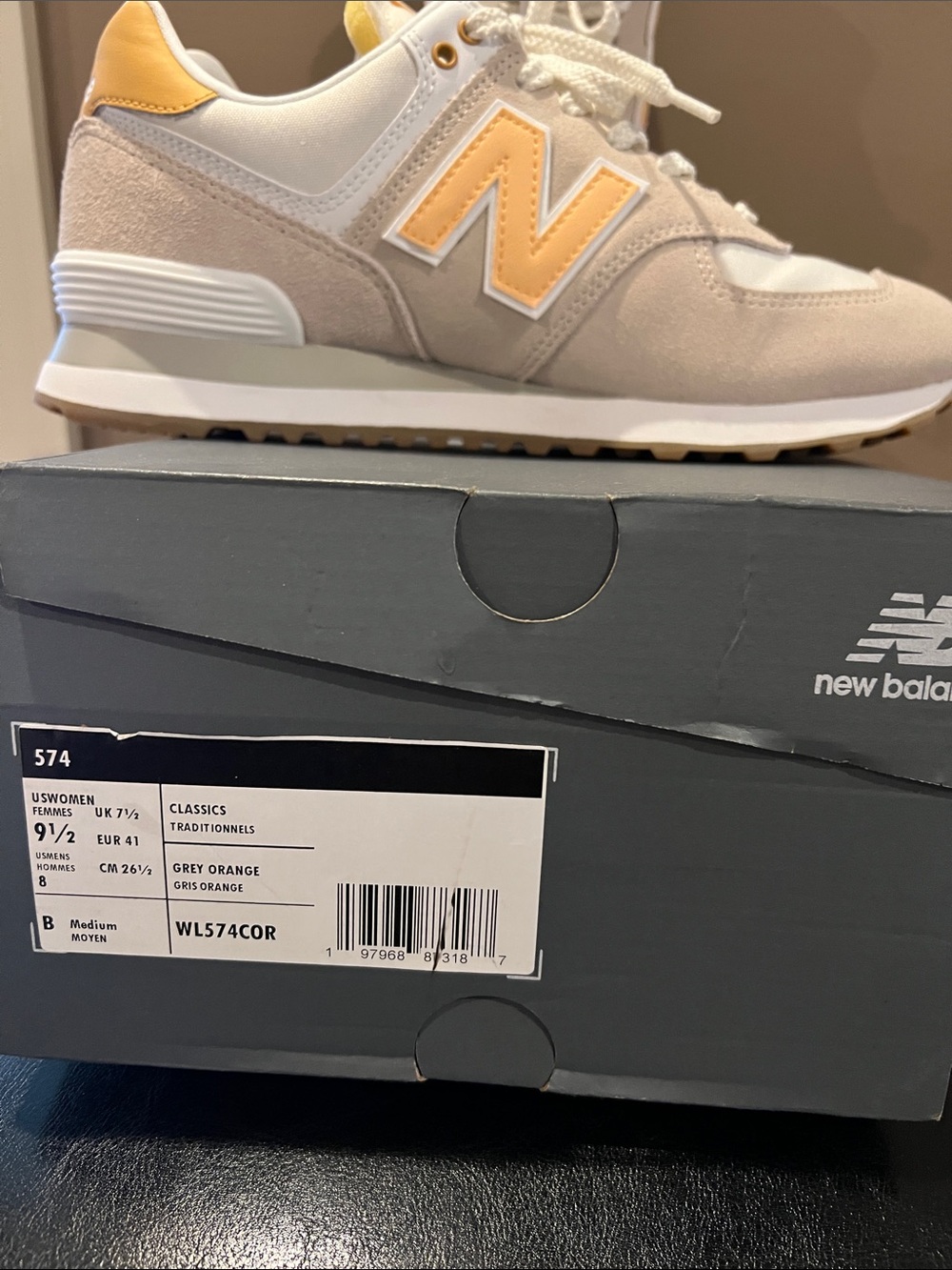 New Balance Women's Gray with Peach Accent 574 Classic Sneaker